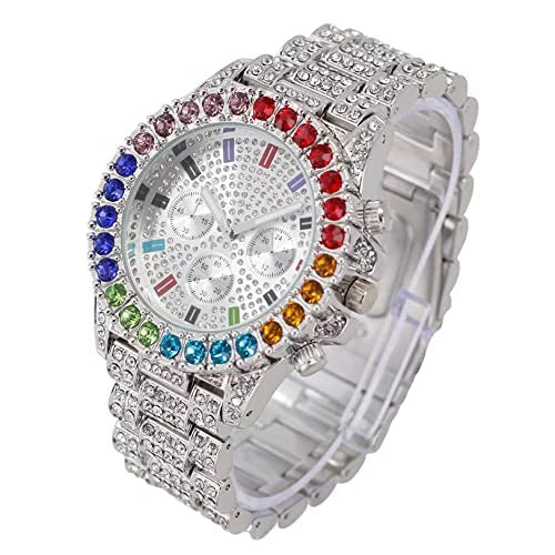 Set. Mens Out or Colourful Color Sets Iced Out Collection Watch Flame Blinged Iced Out Combo Rainbow (ST10327CO-ZZ Charles Single on Raymond with Bracelets SLV) Blast
