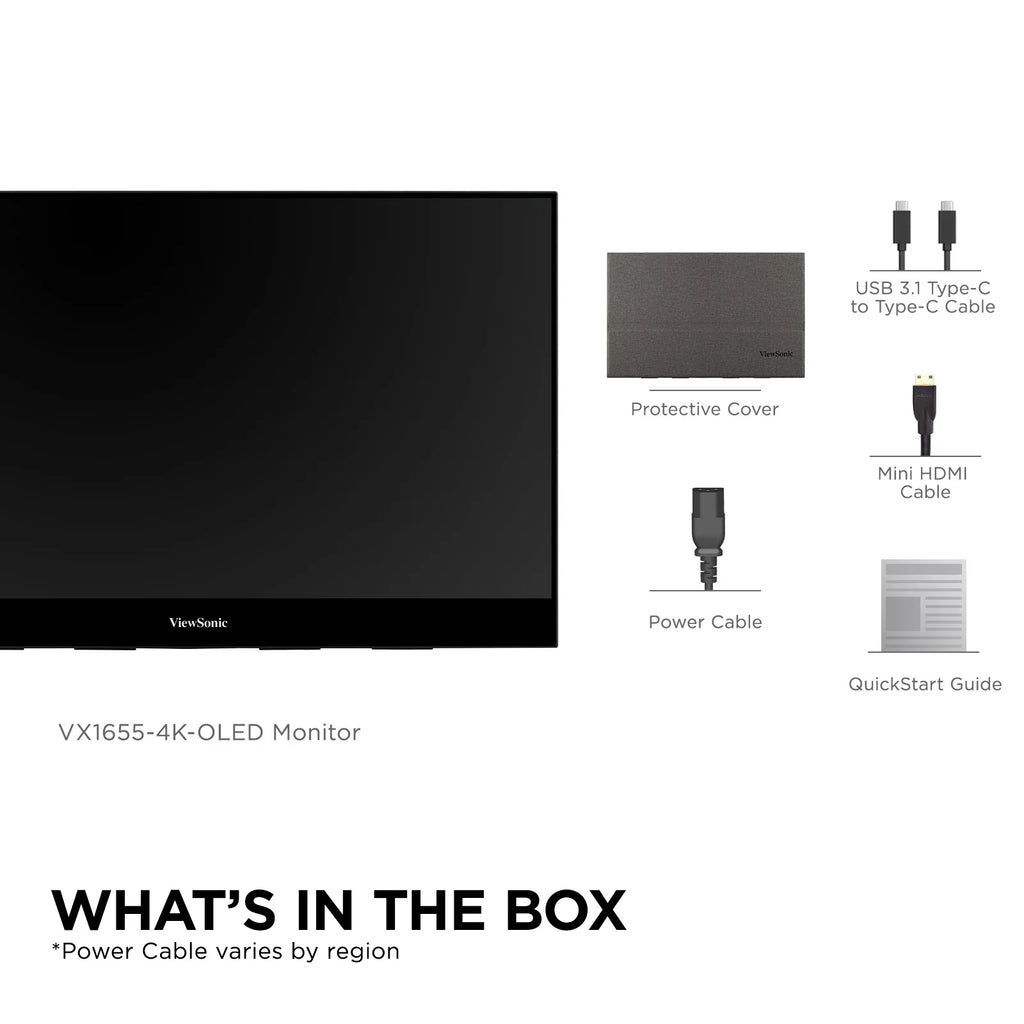 with ViewSonic Inch Built Cover and in Way with 4K 15.6 OLED 60W Powered Portable 2 Speakers, Smart UHD Dual HDMI, Mini VX1655-4K-OLED C, Monitor USB Stand