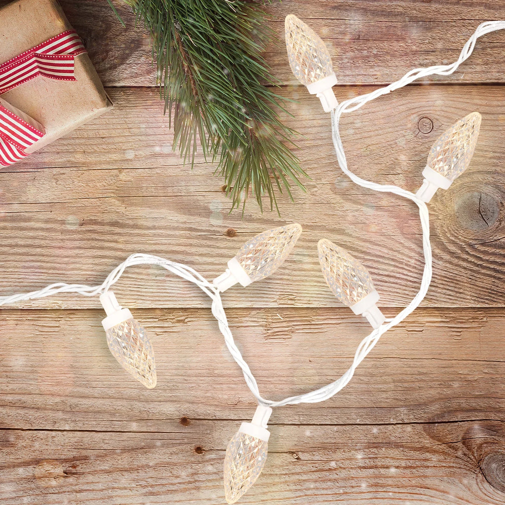 ft Warm Northlight White Faceted Lights 100 White LED Wire - 41 Christmas C9 Count