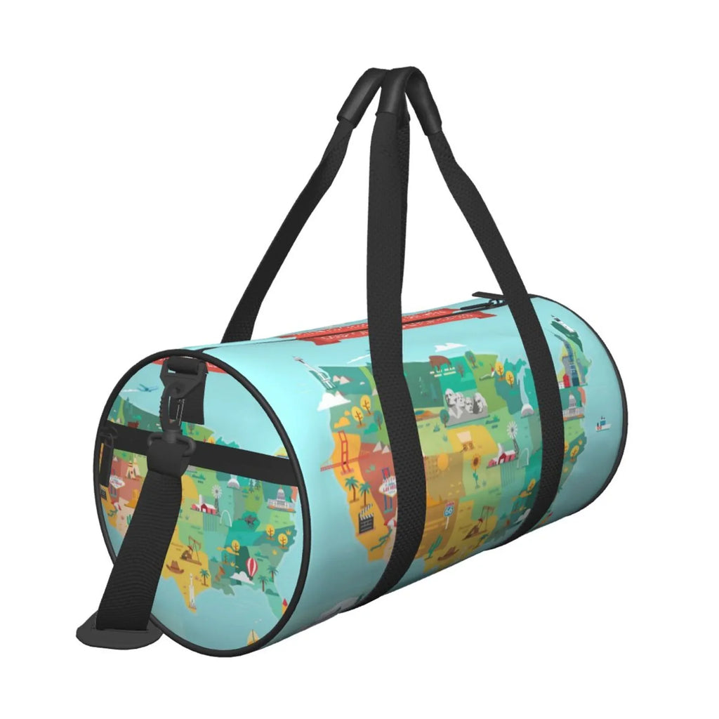 USA Travel Bag Bag Luggage Coaee with Tourist Map Cylinder and Gym Pocket Large Capacity Sports Bag Compartment Waterproof