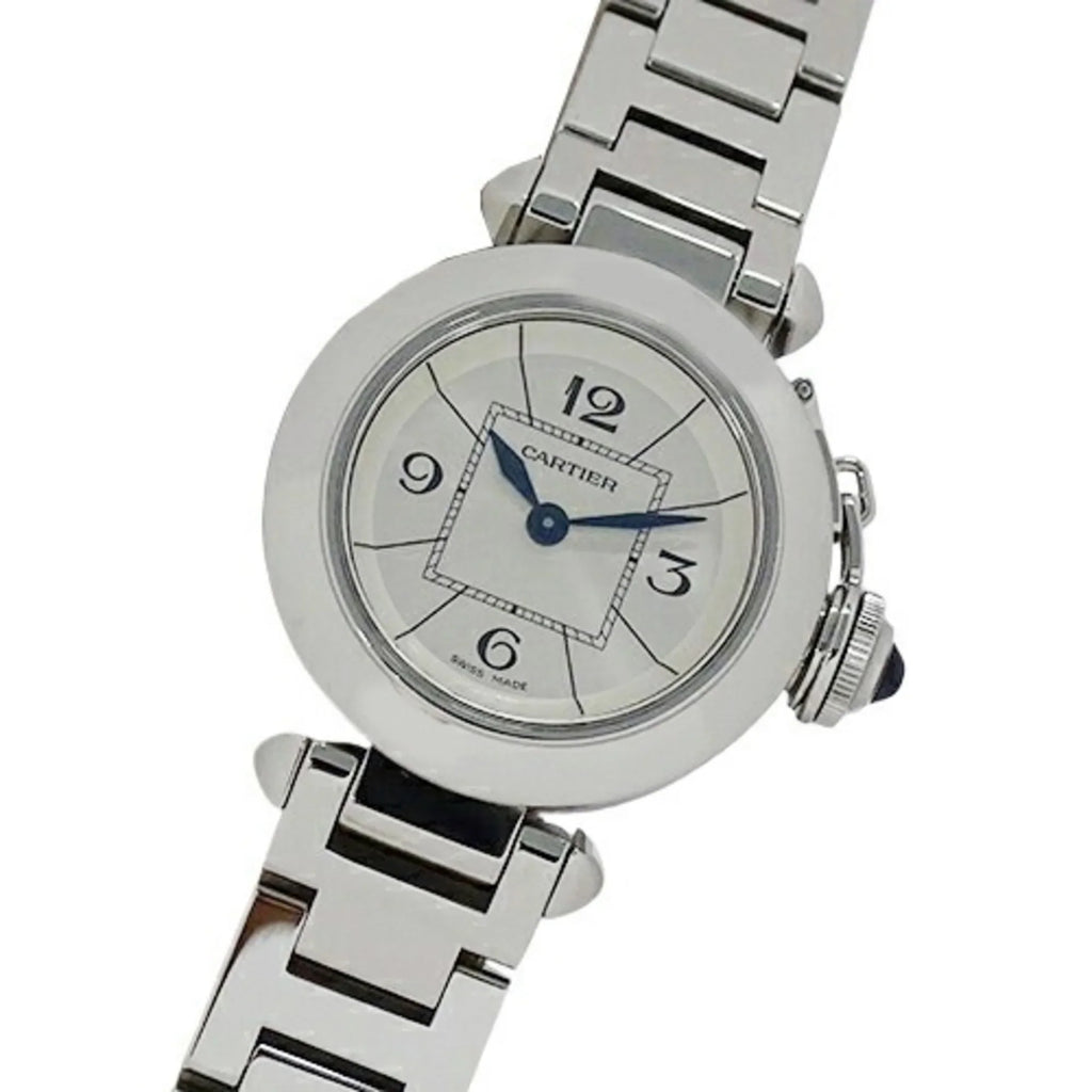 Stainless Miss Steel, Pasha SS, Polished Quartz, (Good) Ladies W3140007, Silver, Watch, Pre-Owned Cartier