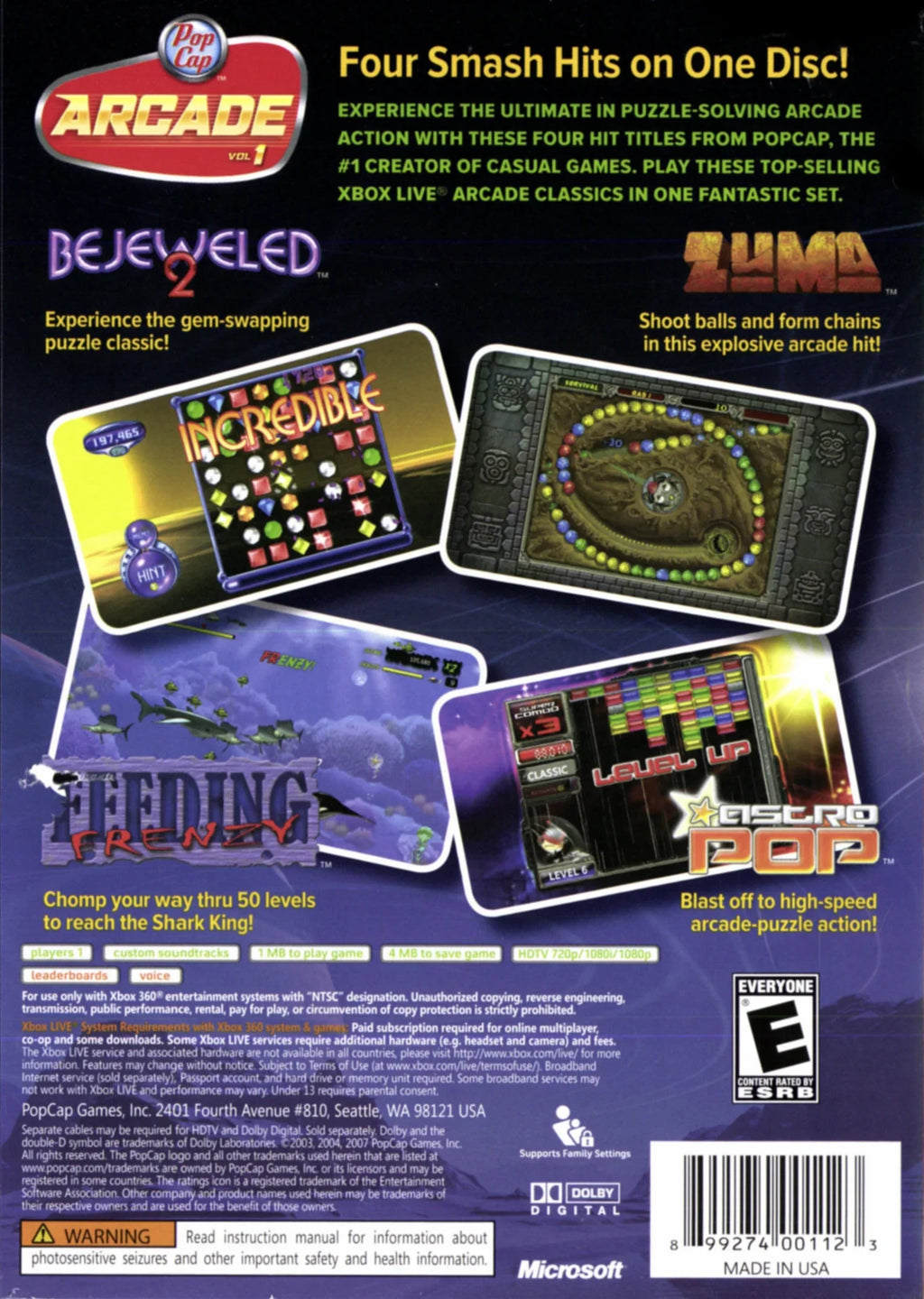 Xbox Arcade PopCap - 360 1 Volume