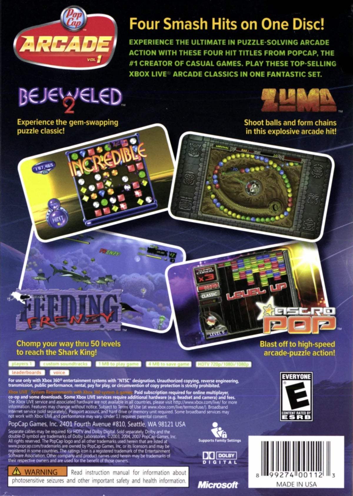 Xbox Arcade PopCap - 360 1 Volume