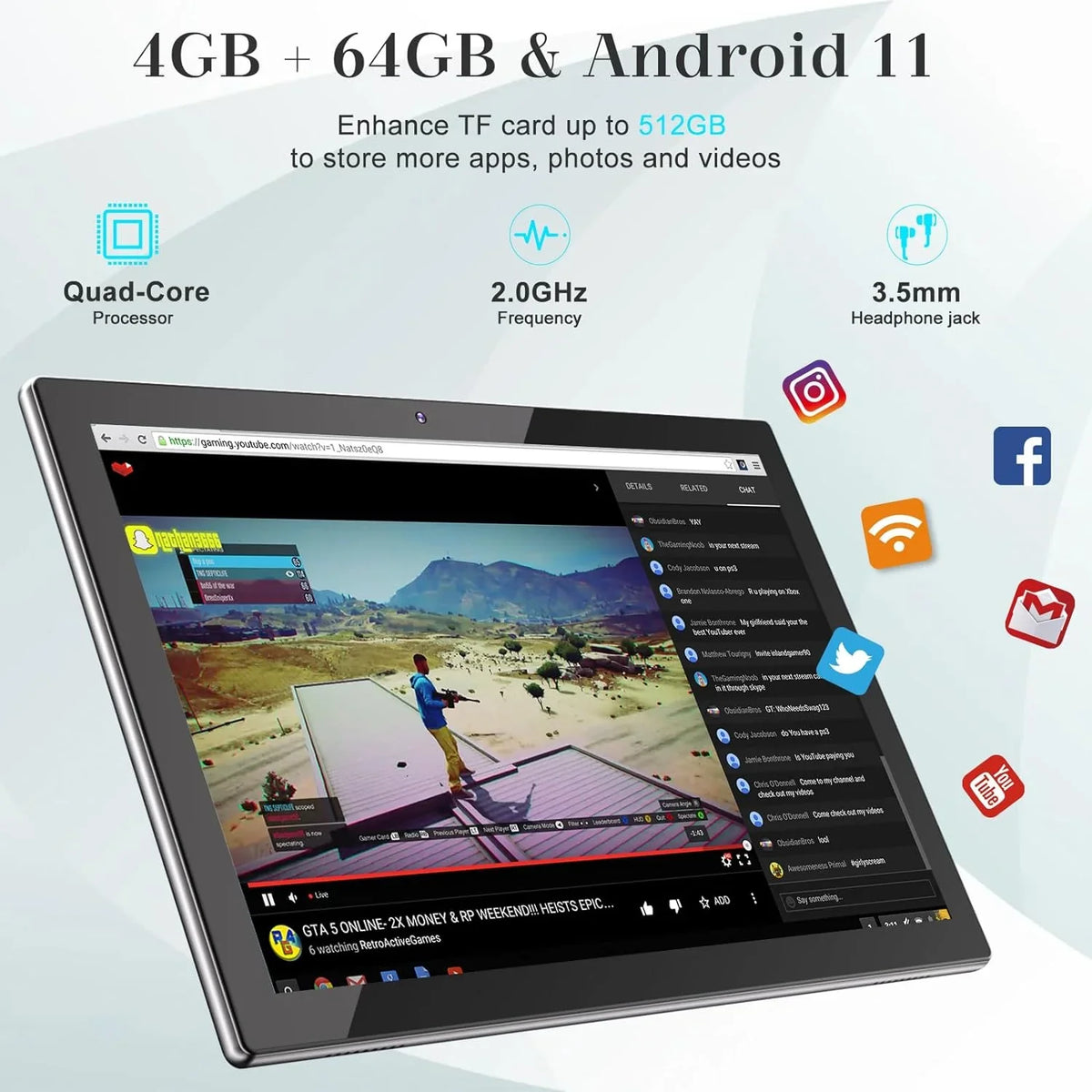 10.1 2 11 Inch Quad-Core Keyboard/Mouse/Case/Stylus/Tempered Android ROM 6000mAh Tab 1280*800 Processor, with FHD Tablet, in Film, Dual 10" Camera Battery RAM+64GB 8MP Tablets, 4GB PC Tableta Newest 1
