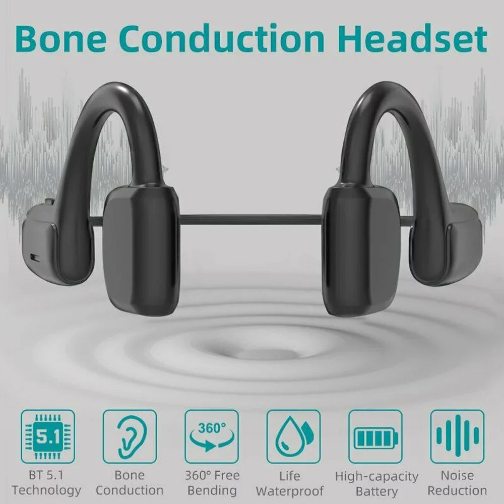 Bone Headset Conduction Wireless Outdoor 5.1 Sport Headphones Earbuds Bluetooth