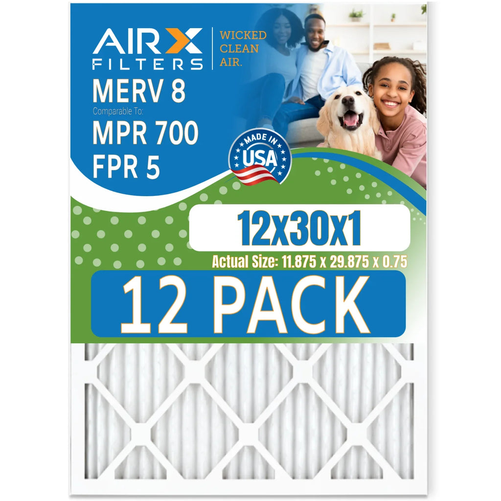 Pack Filters by USA FILTERS MPR Furnace & Air 12 WICKED 12x30x1 700 MERV AIRX Rating, Comparable to CLEAN in 5 Filter of FPR Made AIR. 8 -