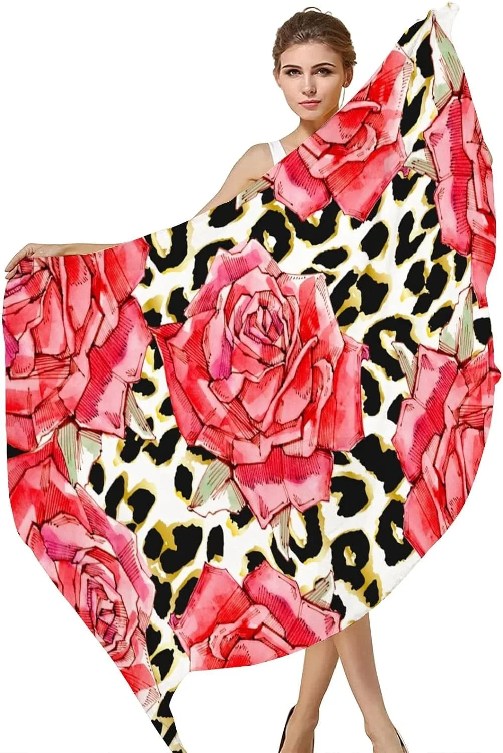 Girls Wrap Scarf Silk Hyjoy for Women Neck Roses Watercolor Scarves Long Print Shawl Lightweight Red