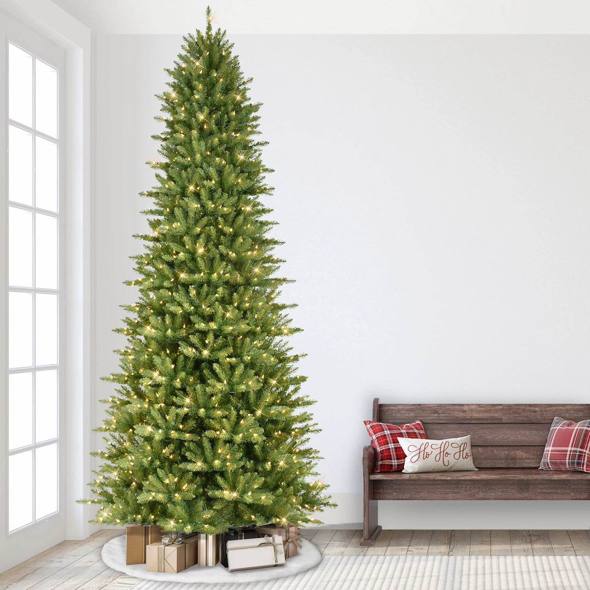 Pre-lit Artificial Fraser Clear 800 UL Fir Christmas Tree Lights listed 9 ft. Slim