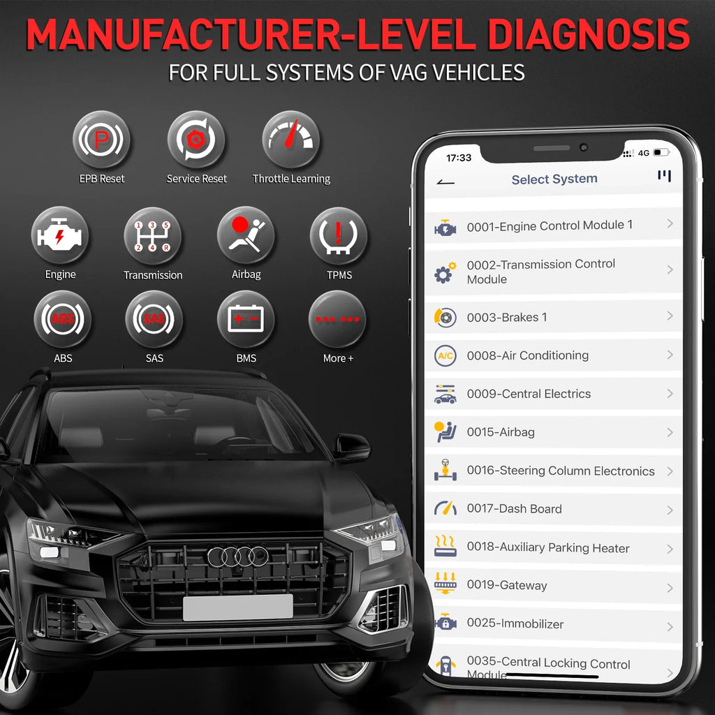 Automotive Systems Scanner Ancel EPB Oil Bluetooth Check Reader Reset Car BD500 Fits Throttle Wireless Tool OBD2 Seat VAG Audi Diagnostic Reset Scanner Code Skoda for Scan VW Learning Vehicles All