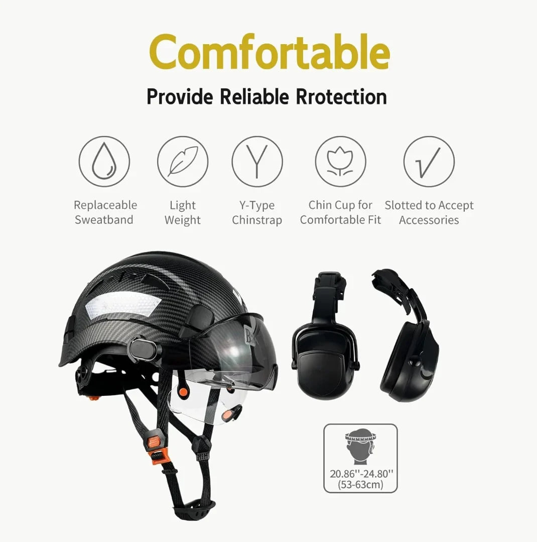 with Safety Vented Work Z89.1(Black) Approved Visor Head Hardhats Ear OSHA with Certified Industrial Hard Helmet Hat Visor Protection ANSI/ISEA Muffs Construction