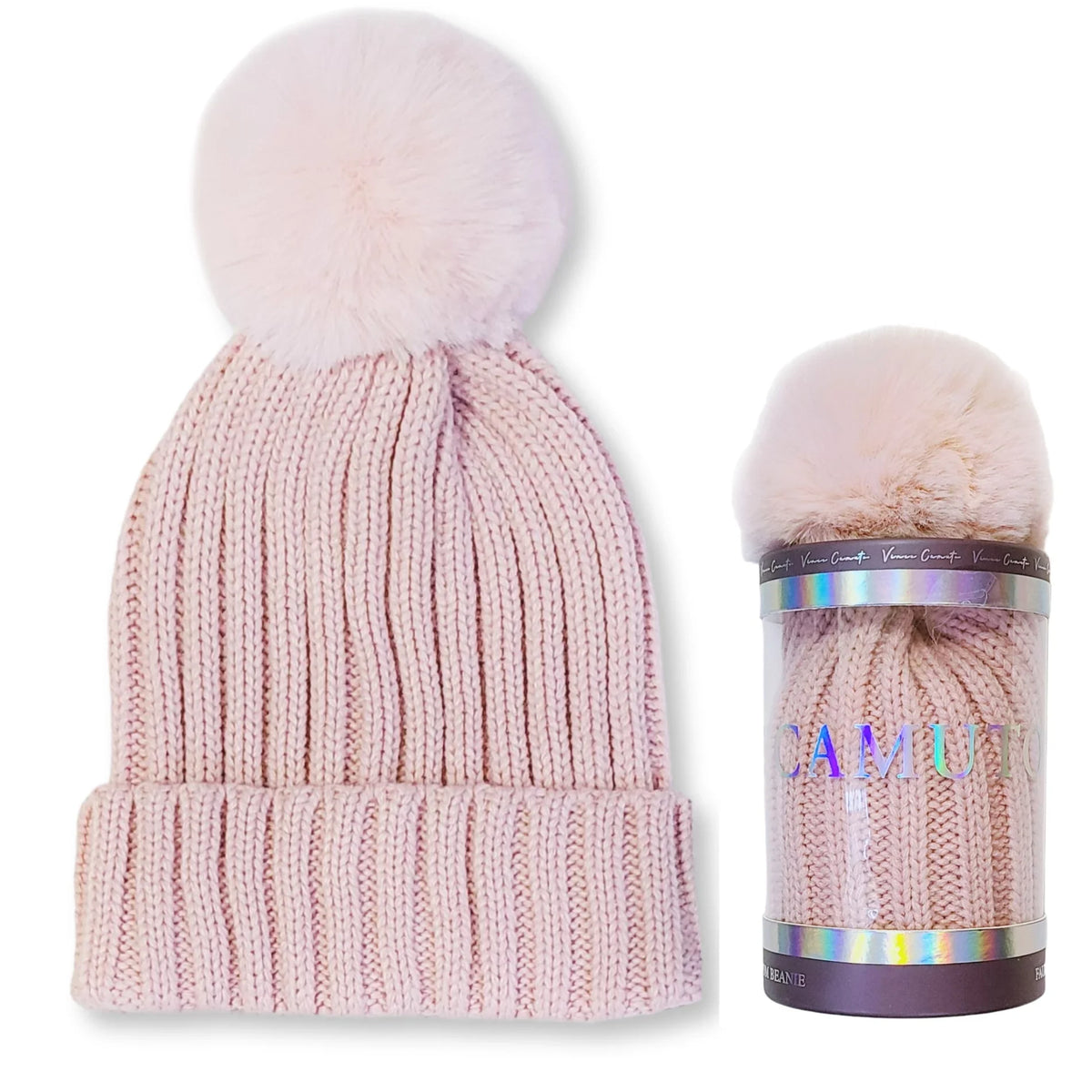 Pom Women's Winter Fur Beanie Box with Faux Hat Vince Camuto Gift