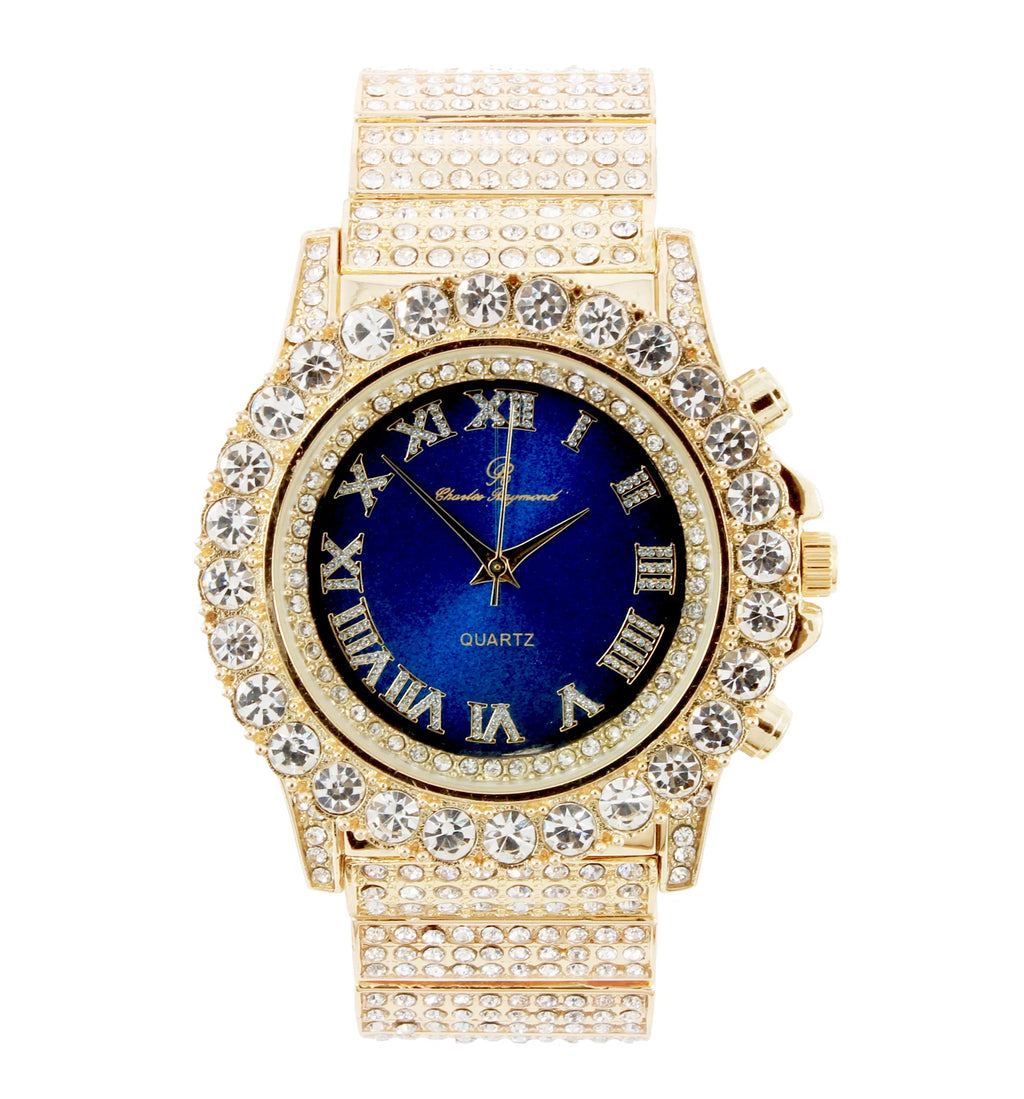 Metal Blast Rolly - Iced-out Hop Thick Wristwatch- Out Charles ST10238 Men's Look on Raymond Oversize Bling'ed Silver band dial Hip