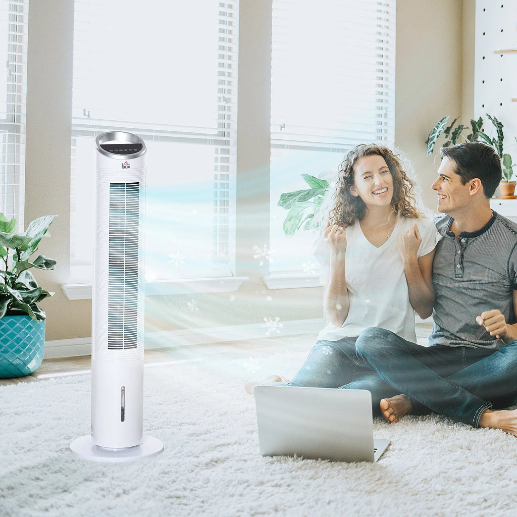 Humidifier, 40" Cooler Air Ice Cooling Timer, 3-In-1 with Modes, Fan Office, Display, 3 White Home 3 8H Speeds, Evaporative LED Remote, for Oscillating, HOMCOM