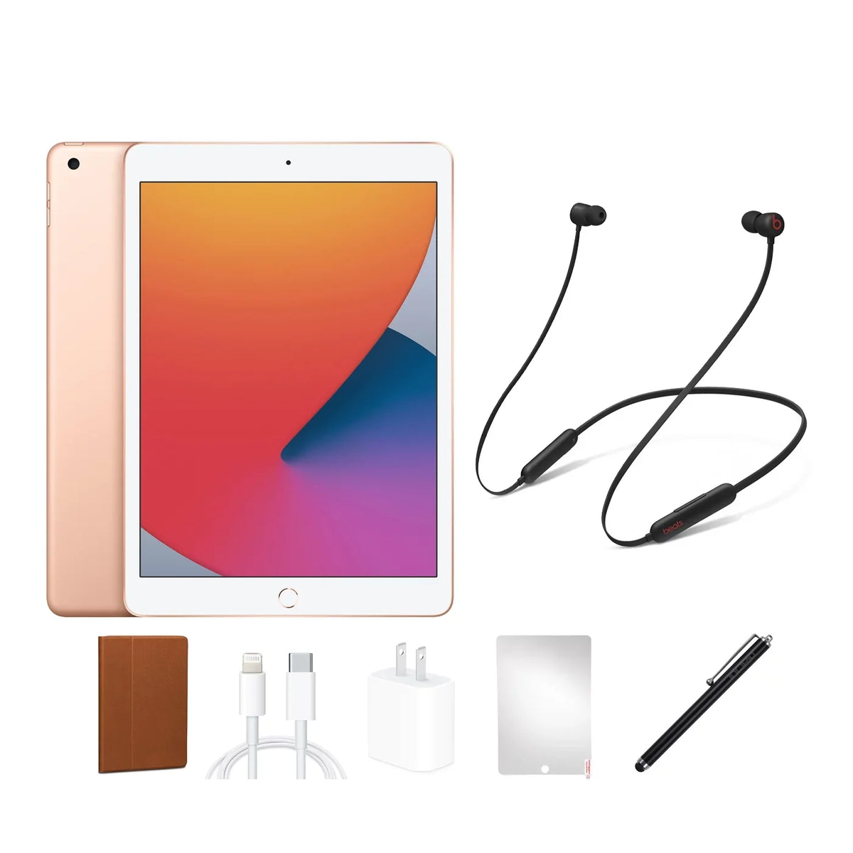 INCLUDES: (8th BUNDLE 2020) Screen Beats Case, only, 32GB, Beats Gold, Refurbished charging iPad Bundle. Apple Headphones, pen, stylus iPad Protector, Gen, accessories. 8 Wi-Fi Flex