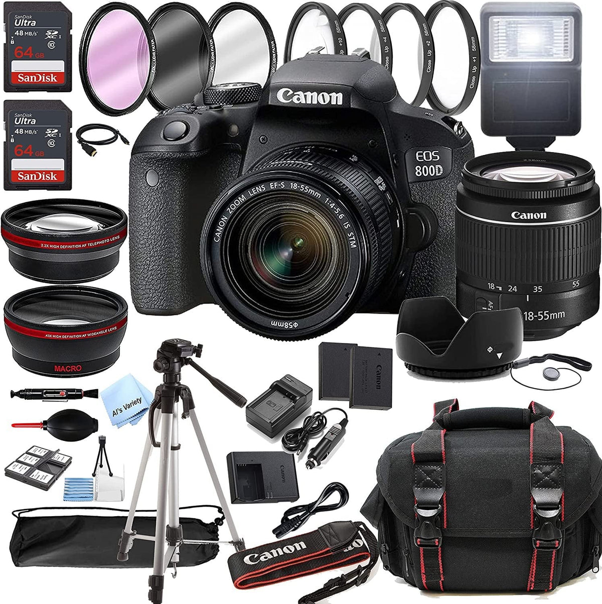is DSLR + + Lens Memory Filters + T7i 18-55mm 36pc Rebel Camera Tripod Canon Case + Bundle Zoom w/EF-S 128GB STM 800D F/4-5.6 EOS