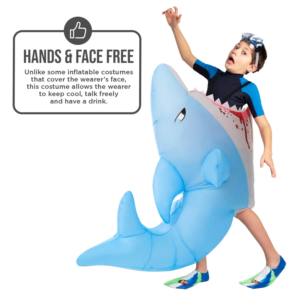 Inflatable Blow Size Kids Morph Girl Boy Attack Up Costume Fish Halloween Blue One Halloween Shark