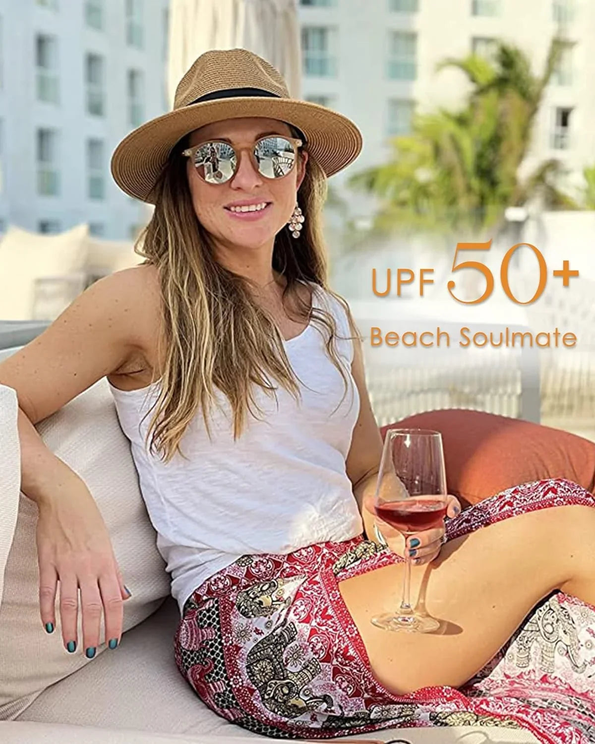 Mens Fedora Straw Wide Women Sun Summer Panama Hat Beach FURTALK Hat Hat for Brim Womens UPF Straw