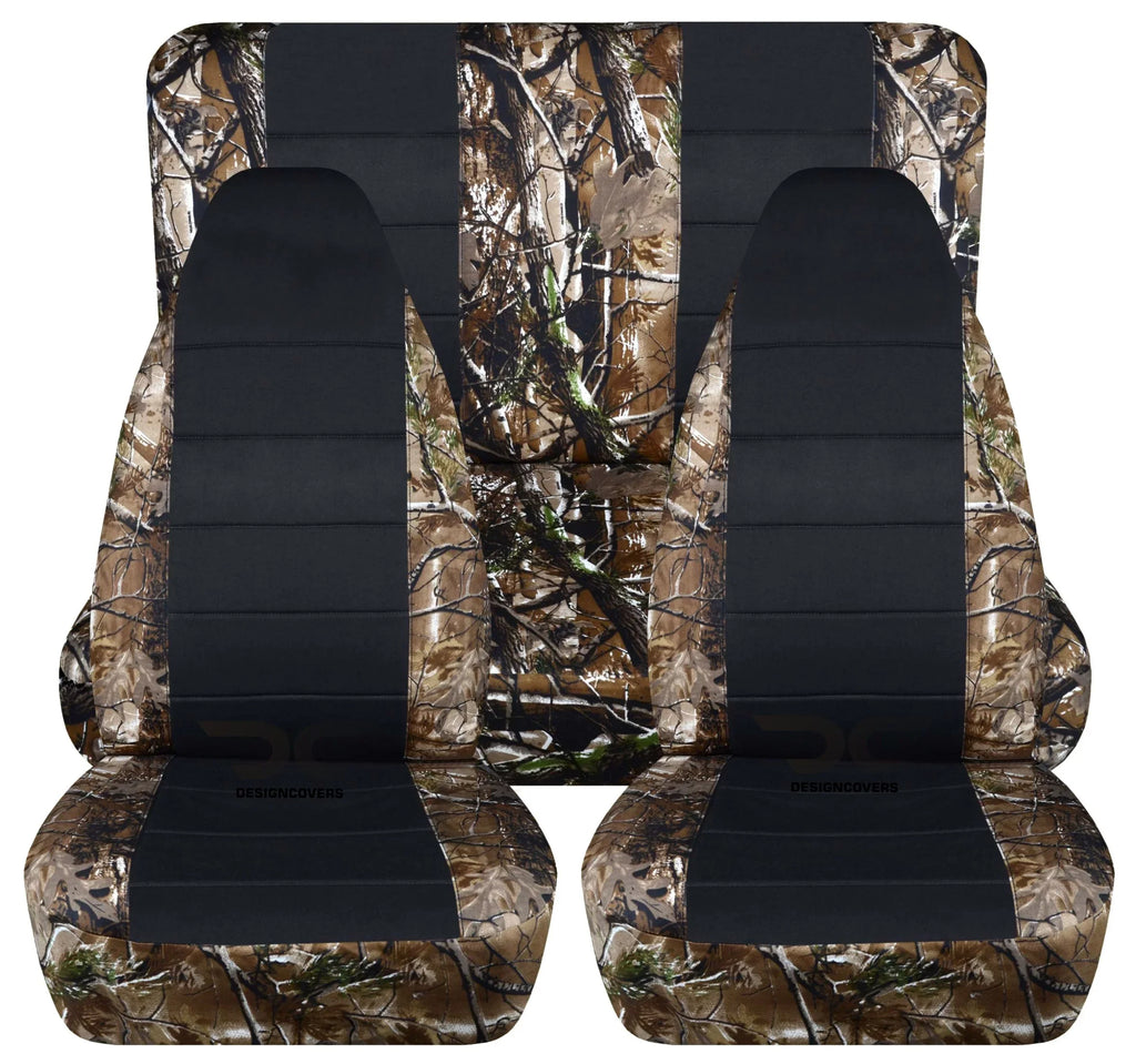 Full Front Black - Camouflage T214-Designcovers Woods 1997-2002 2door Wrangler Set Camo Seat Rear Covers & Jeep Compatible with and TJ