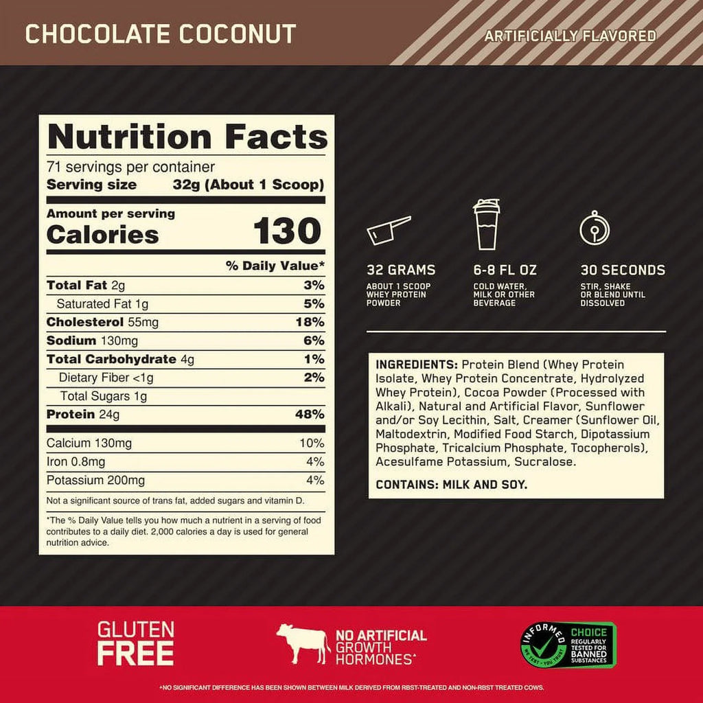 Nutrition, Protein Chocolate lb, 100% 5 Whey Standard Optimum 71 Coconut, Gold Servings Powder,