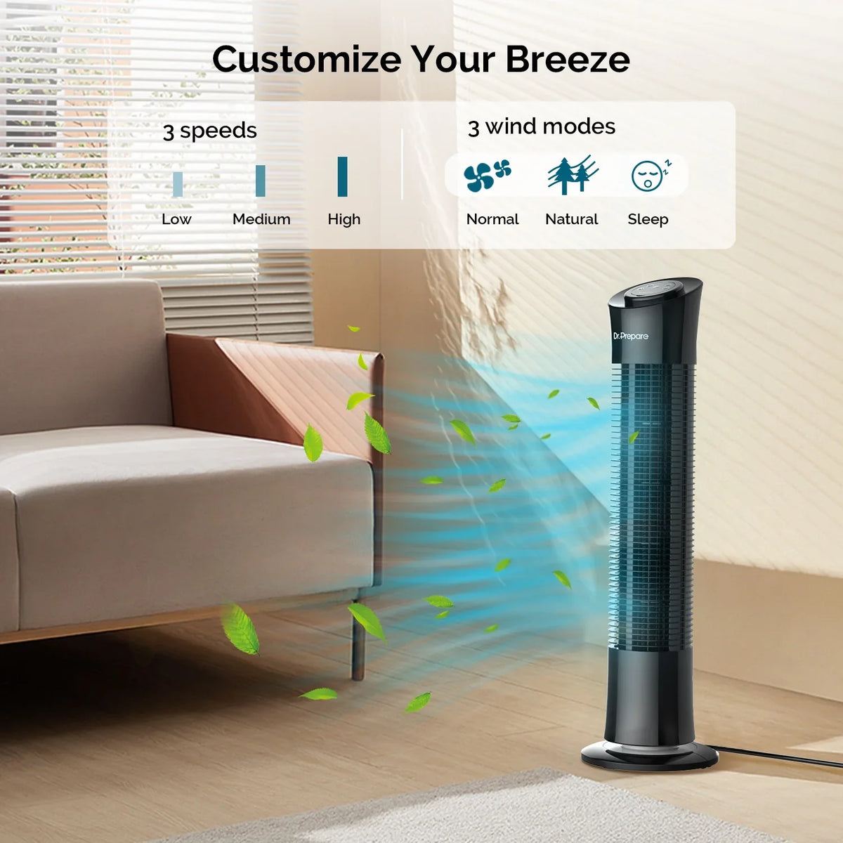 Fans Tower Fan，Portable 30’’ Oscillation Timer Dr. for Speeds/7.5h Home/Office Prepare Floor Stand w/Remote/3