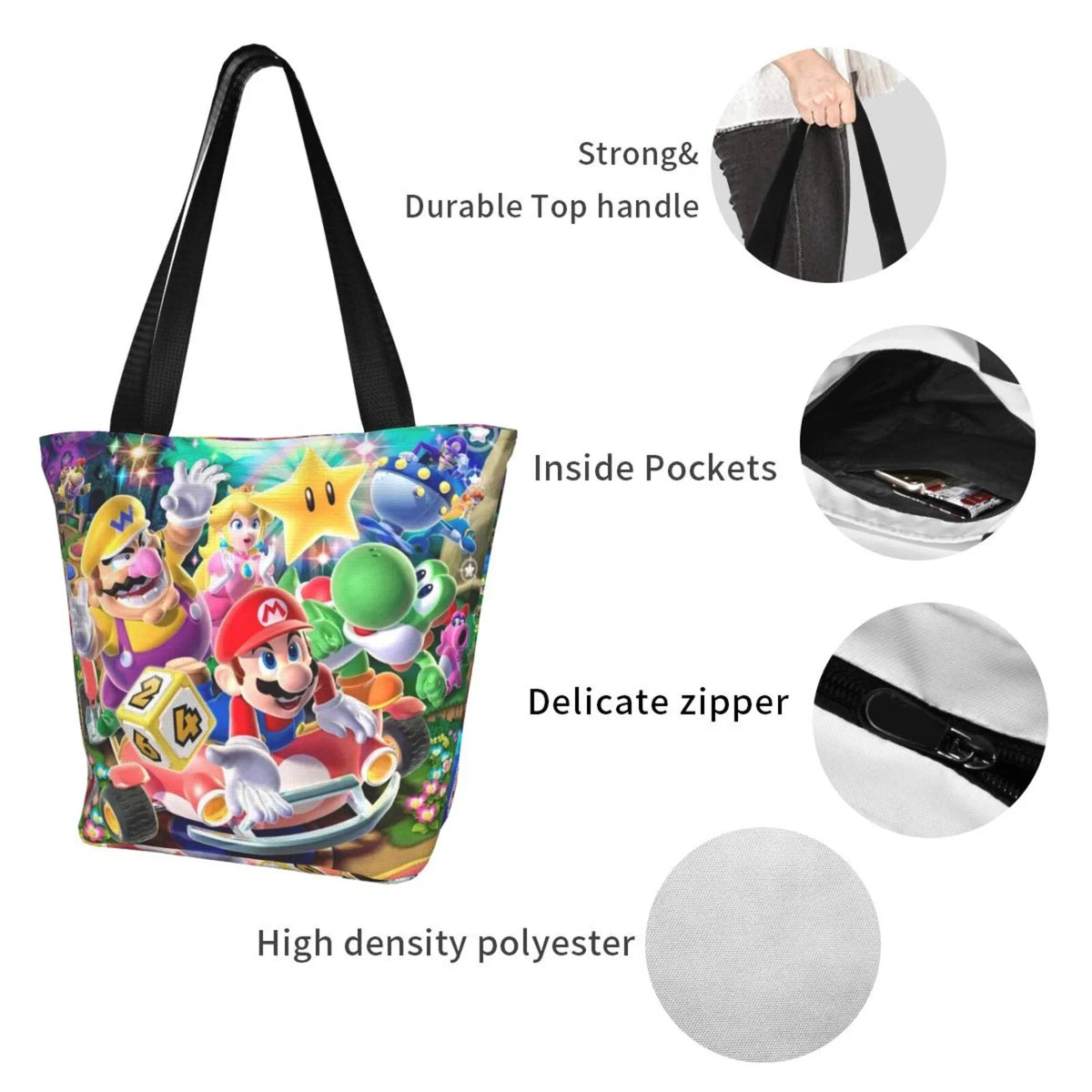 Mario Shoulder Travel Bag Large Beach Capacity Shopping Women's Tote Super Poster For Business Handbag Work School
