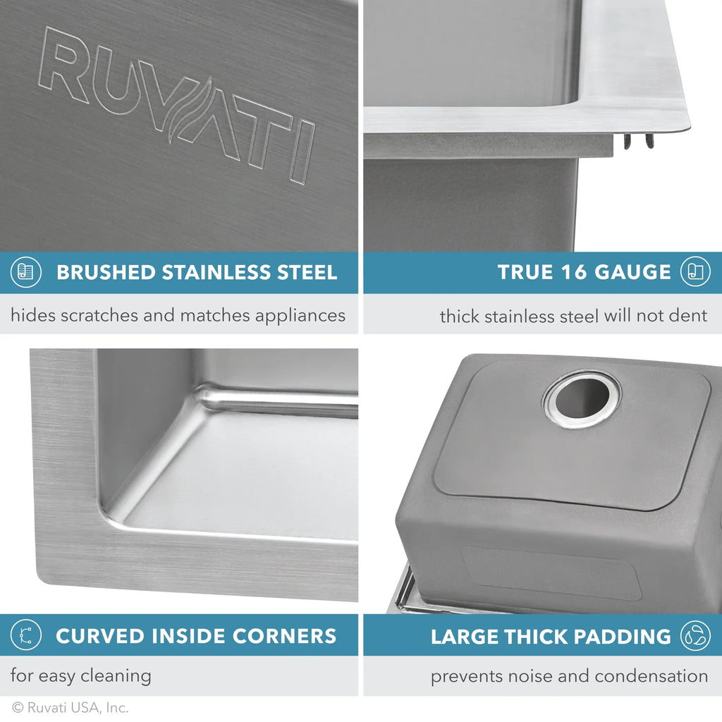 Drop-in Gauge Ruvati 16 Kitchen inch 22 Sink 33 x Topmount RVM5176