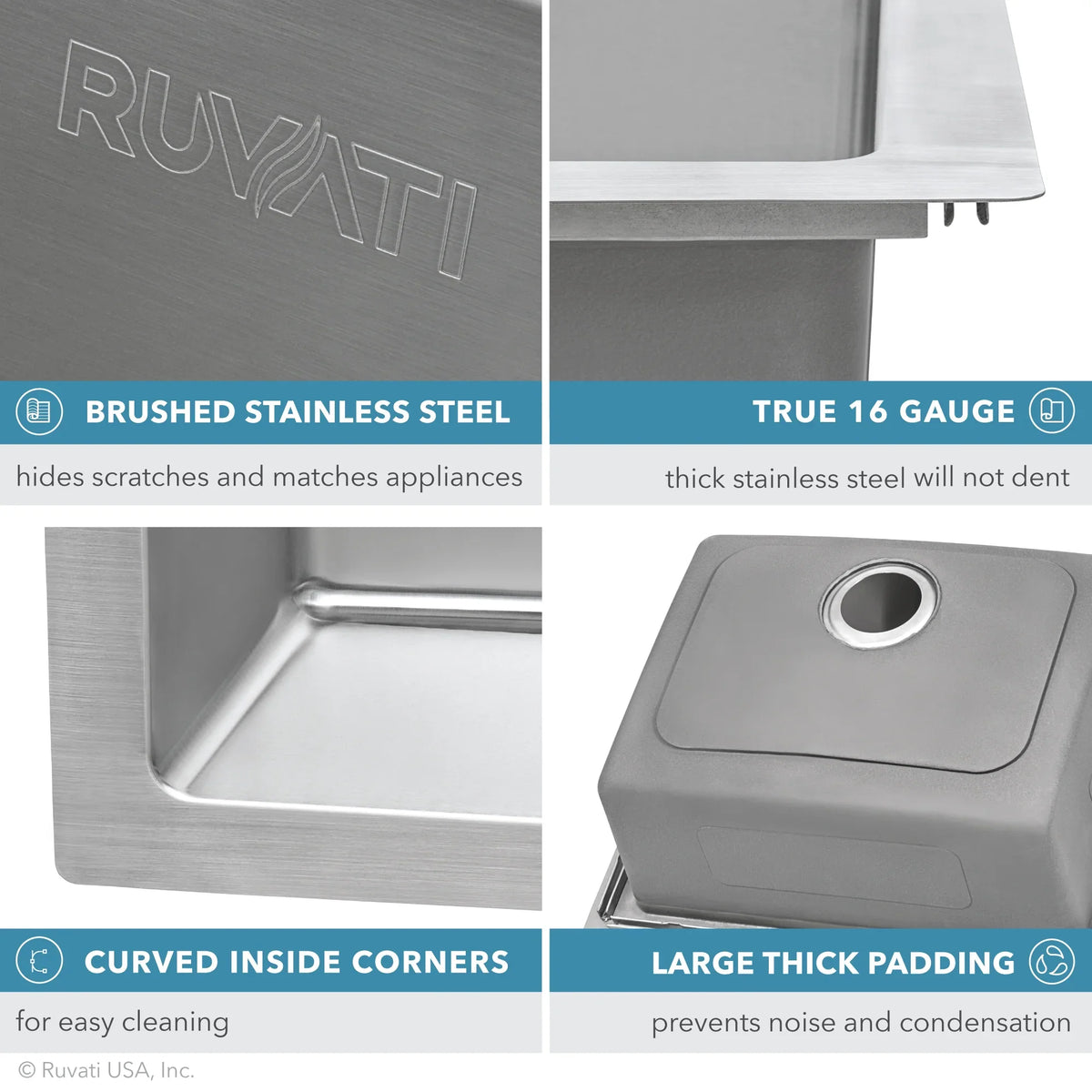 Drop-in Gauge Ruvati 16 Kitchen inch 22 Sink 33 x Topmount RVM5176