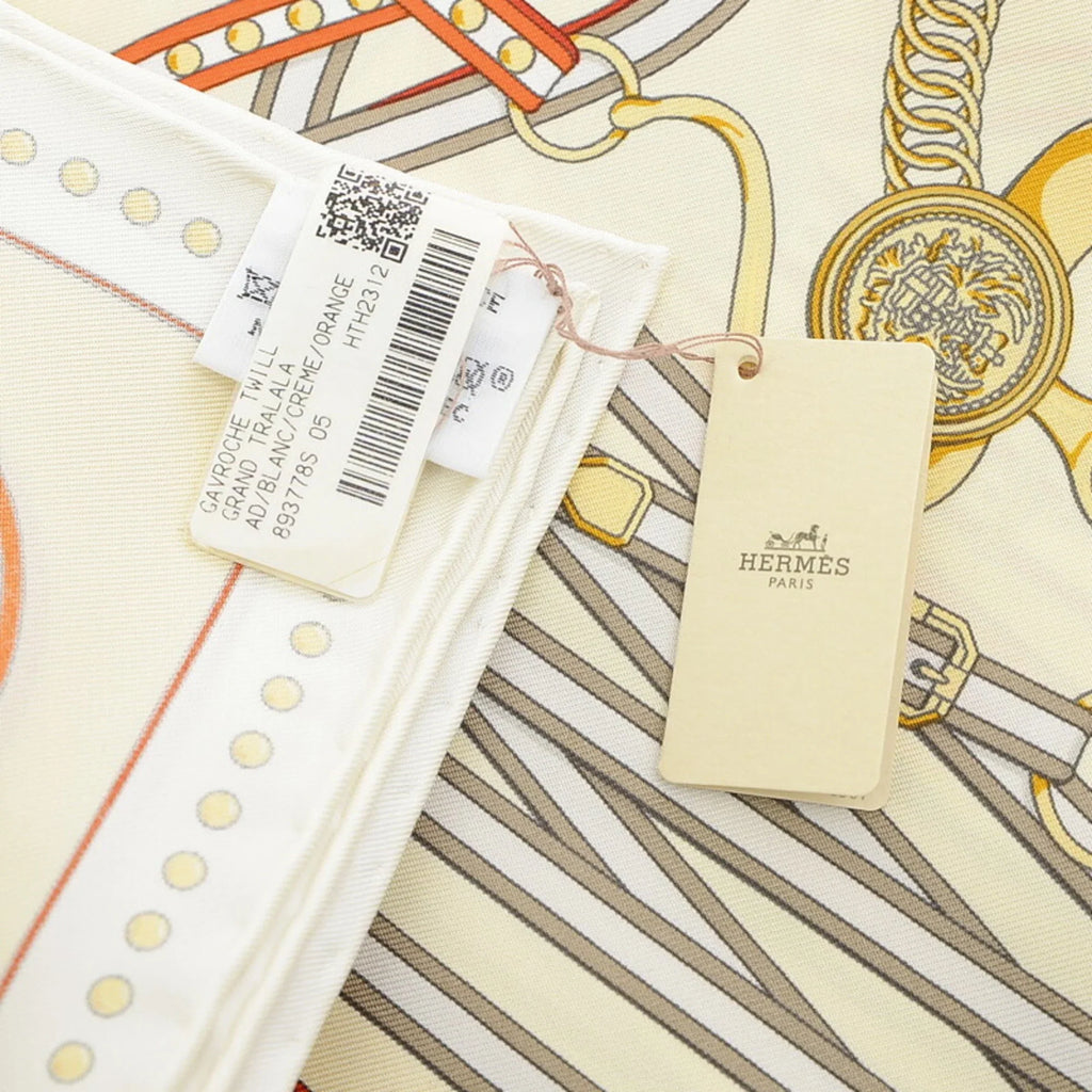 Cream Orange New) White (Like Carre 45 Grand Hermes Gavroche Pre-Owned Scarf Tralala