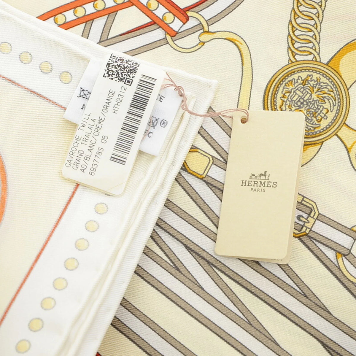 Cream Orange New) White (Like Carre 45 Grand Hermes Gavroche Pre-Owned Scarf Tralala