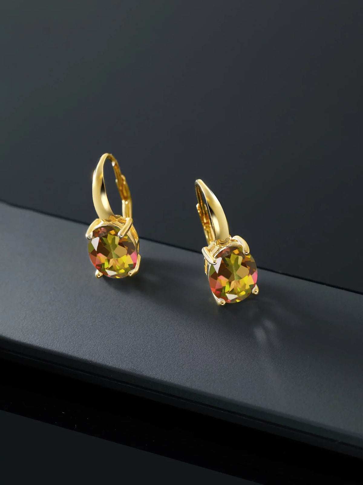 Yellow Mystic Earrings Mango King Topaz Gem Oval Gold Silver Plated Stone Ct 9.00 18K