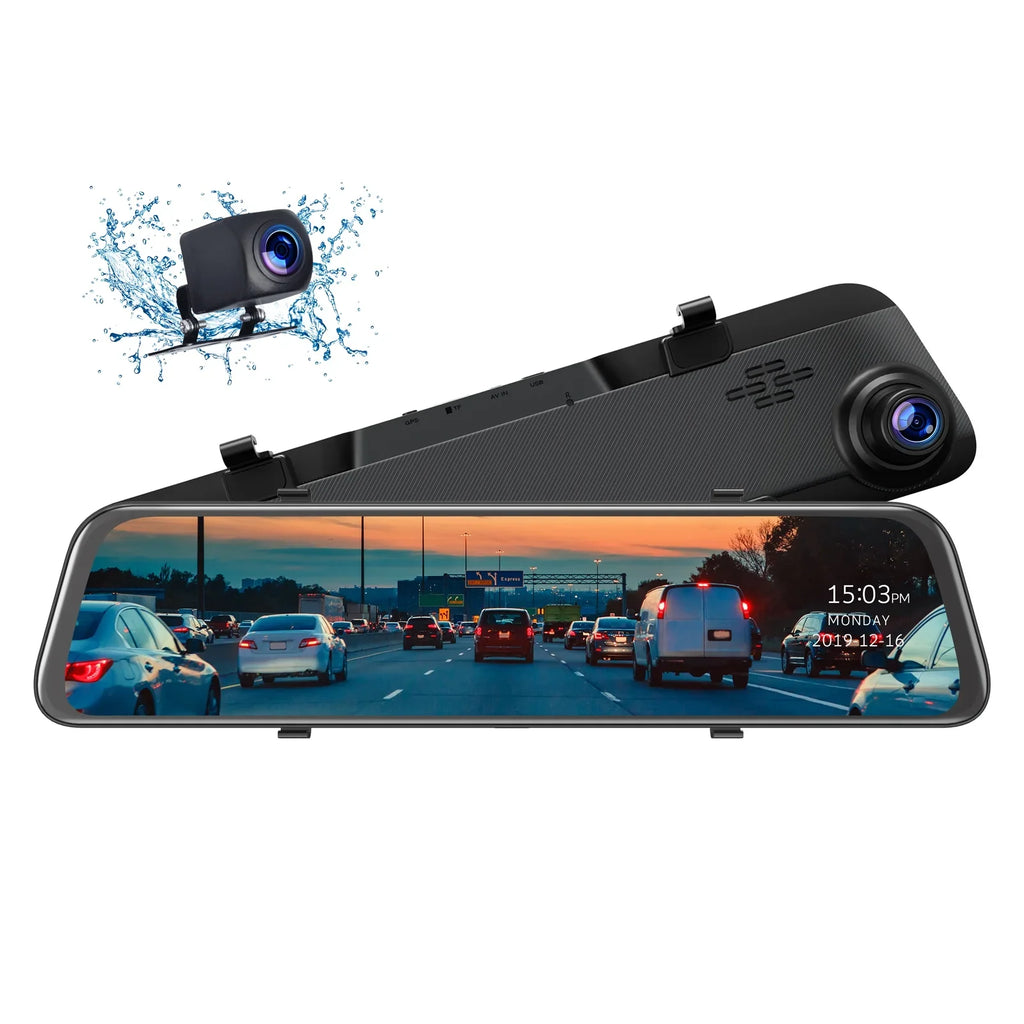 Emergency w/Anti-Glare, Waterproof TOGUARD 12" Mirror Dash Rear Voice with 2.5K Camera, Cam Control Front and Lock, Parki Vision Cam Rear Dash with View Wireless Backup Night GPS, Screen, Touch Mirror