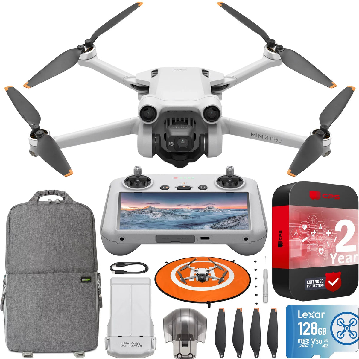 Mini Sensing 34min &Accessories Video, Camera DJI RC Pro w/ Bundle Gear Flight 48MP, Quadcopter Drone 3 Screen) Deco Smart Tri-Directional 128GB Backpack + Card Remote 4K/60fps (With Obstacle + Time,