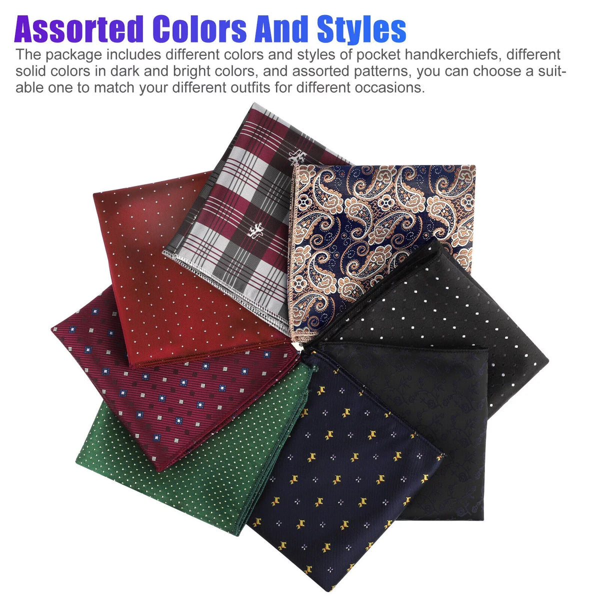 Wedding Silk Handkerchief Dot Square Party Hanky Men Floral Pocket Fashion 8PCS