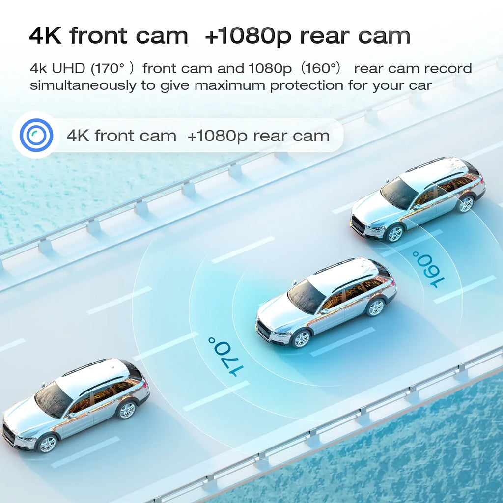 Touch Cam, GPS Rear Parking Dash View 12" Monitoring, Mirror Rear and Screen Front Camera, Assist, TOGUARD 4K+1080P Parking