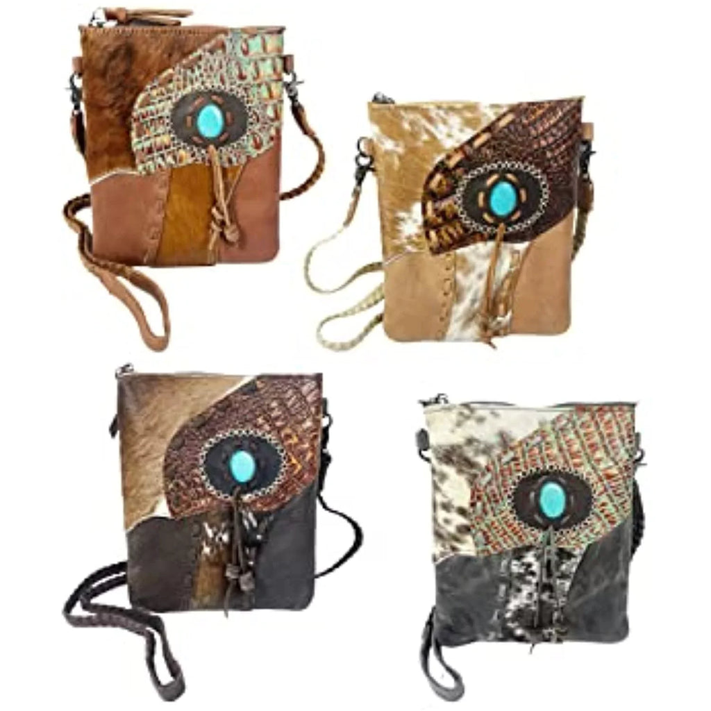 (Dark Crossbody Western Hand Purse Handbag Tote Teal Cowhair Tassel Bag Brown) Stitched Purses Urbalabs Stone Leather Tooled