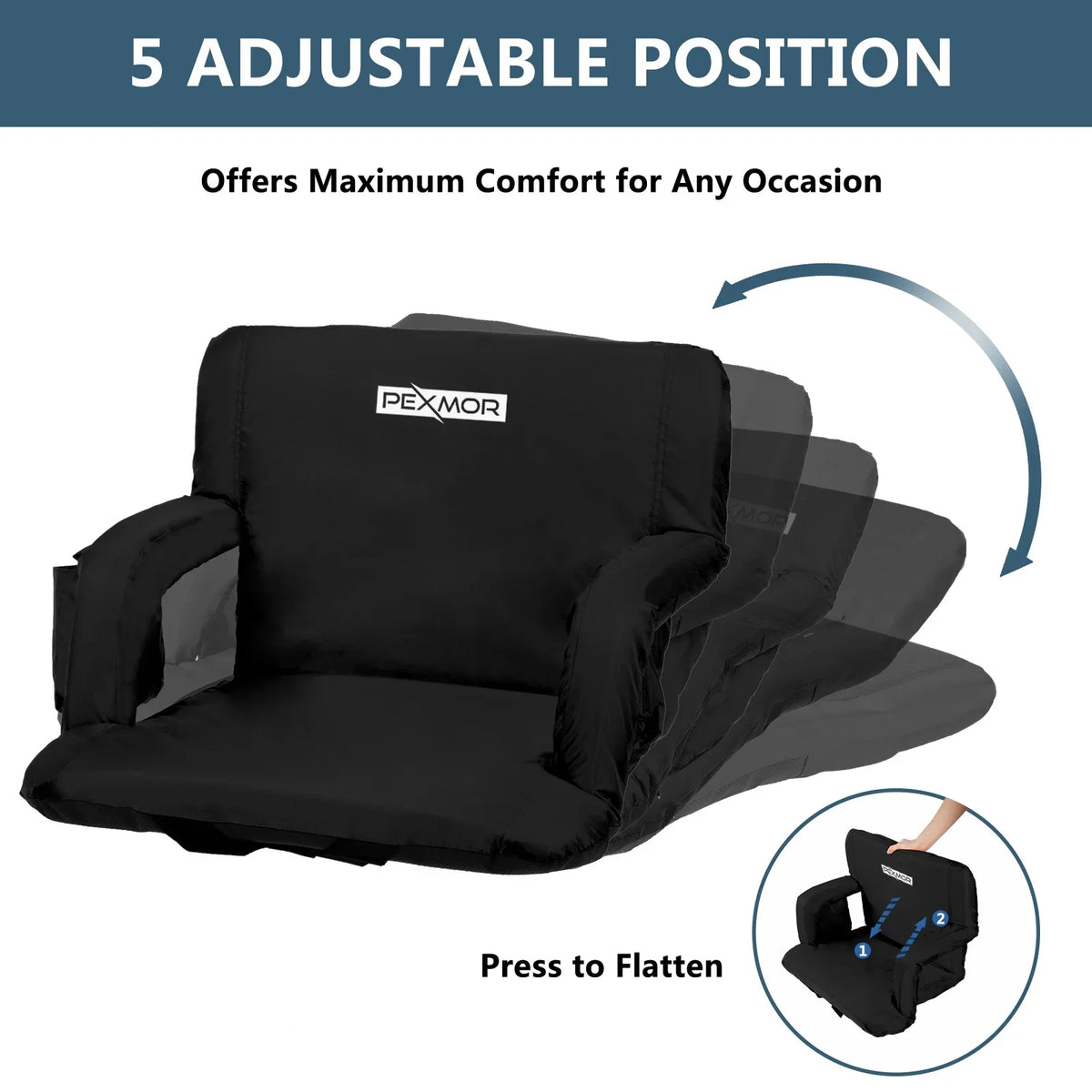 21'' & Bag, Cushion, Carrying Bleachers 2-Pack PEXMOR Stadium Support Portable for Standard Seat Back Reclining with Width
