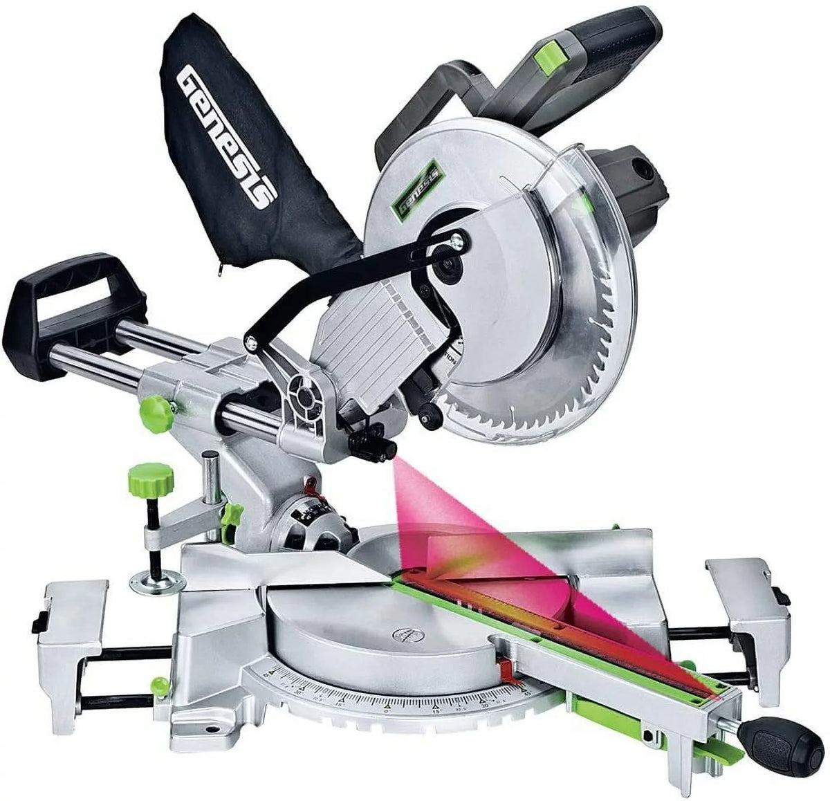 Lock, Bag, Wings, Carbide-Tipped Amp 15 60T Brake, Extension and Electric Blade 10" Dust with Laser Light, Saw Genesis Compound Miter Spindle Sliding GMSDR1015LC