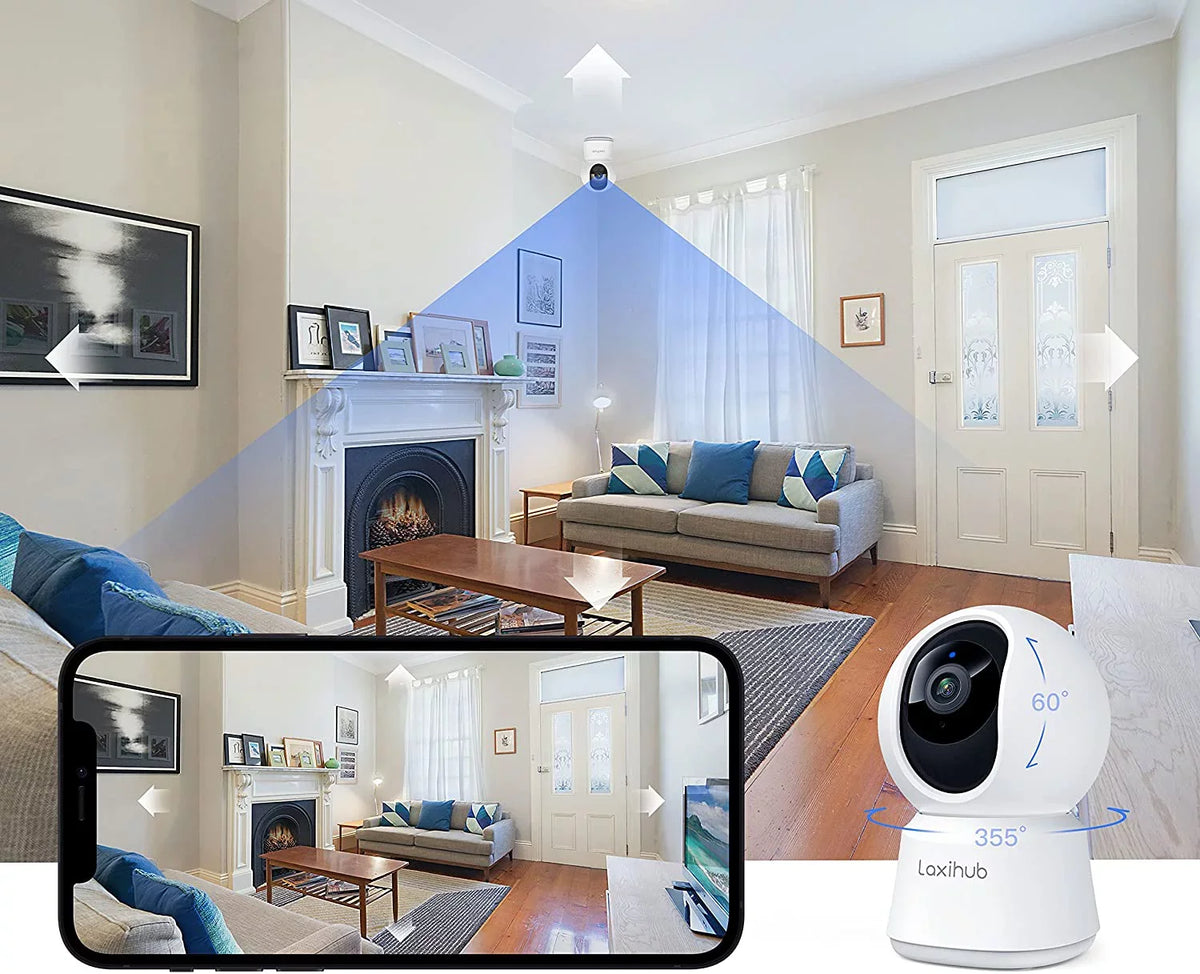 Pan/Tilt 2.4g Camera, Night Vision, Monitor, Audio, with Motion Detection, Security Alexa 360° 1080P Two-Way Laxihub WiFi Baby IR Sound Works &