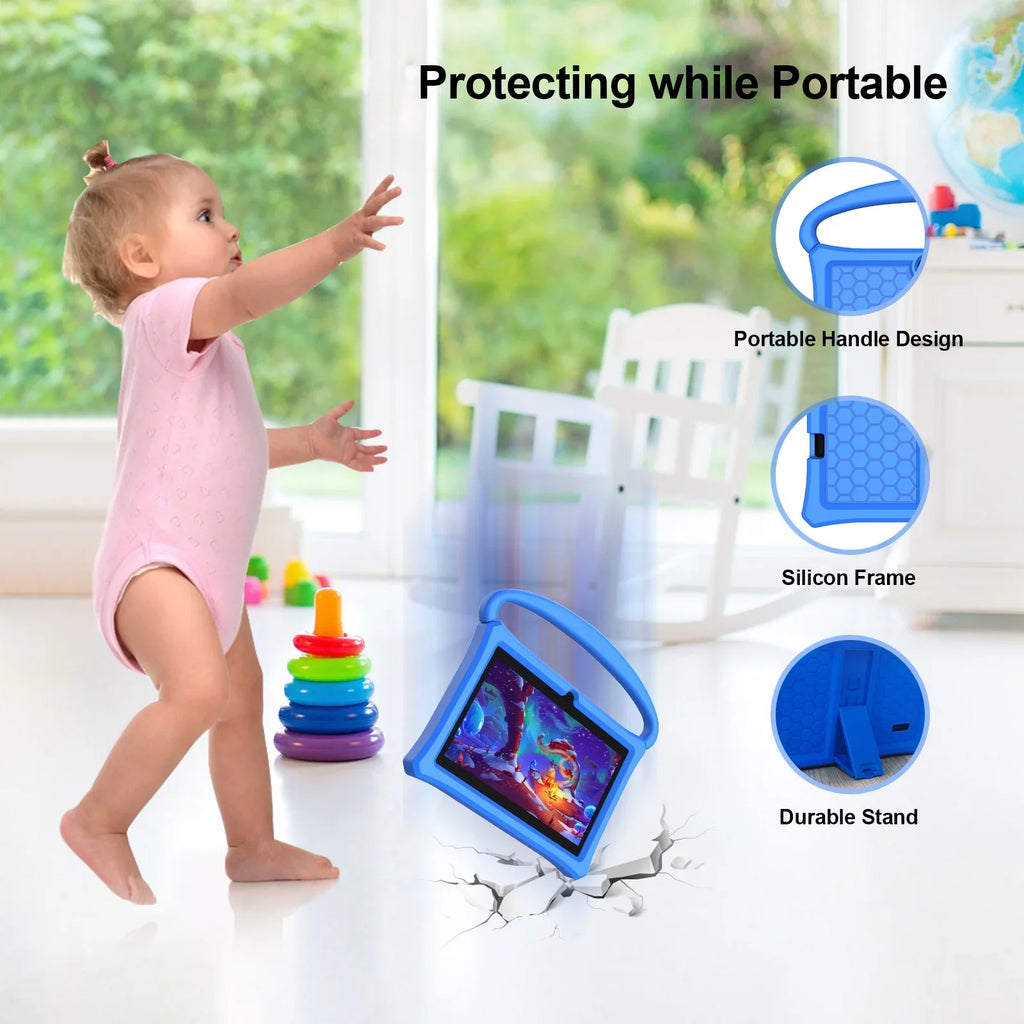 7 11 Play(Blue) Tablet, Kids Android Learning Apps Case, Parental Protective Bluetooth, Control for RAM ROM, Pre-Installed Tablet 32GB BAKEN 2GB inch Google WiFi6, Toddlers Kid-Proof Children Tablet,