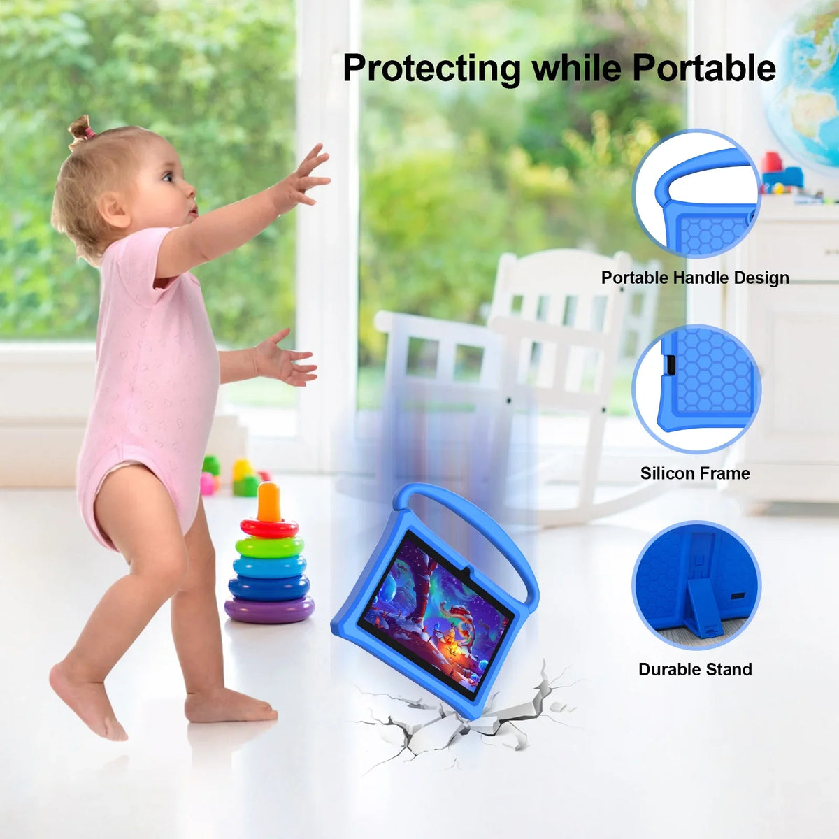 7 11 Play(Blue) Tablet, Kids Android Learning Apps Case, Parental Protective Bluetooth, Control for RAM ROM, Pre-Installed Tablet 32GB BAKEN 2GB inch Google WiFi6, Toddlers Kid-Proof Children Tablet,