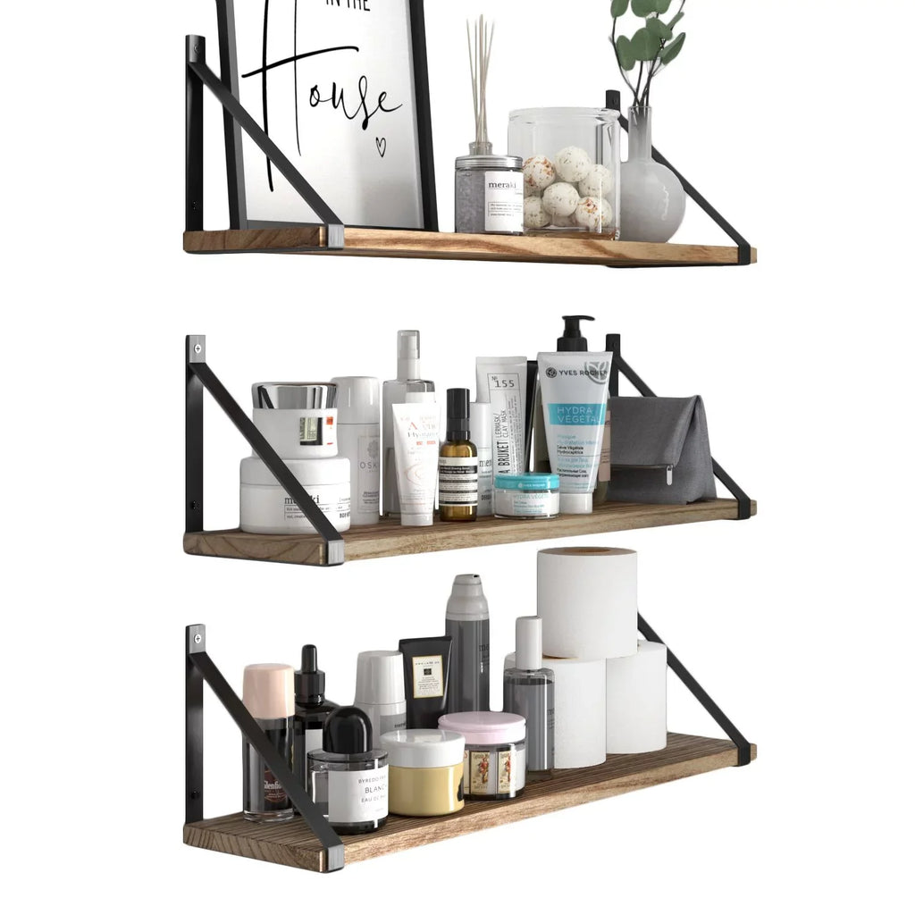 24" Wallniture Bathroom of 3 Shelves Burned, the Float Wall Natural Bora Toilets Set Laundry Storage Over Shelf Organizer,