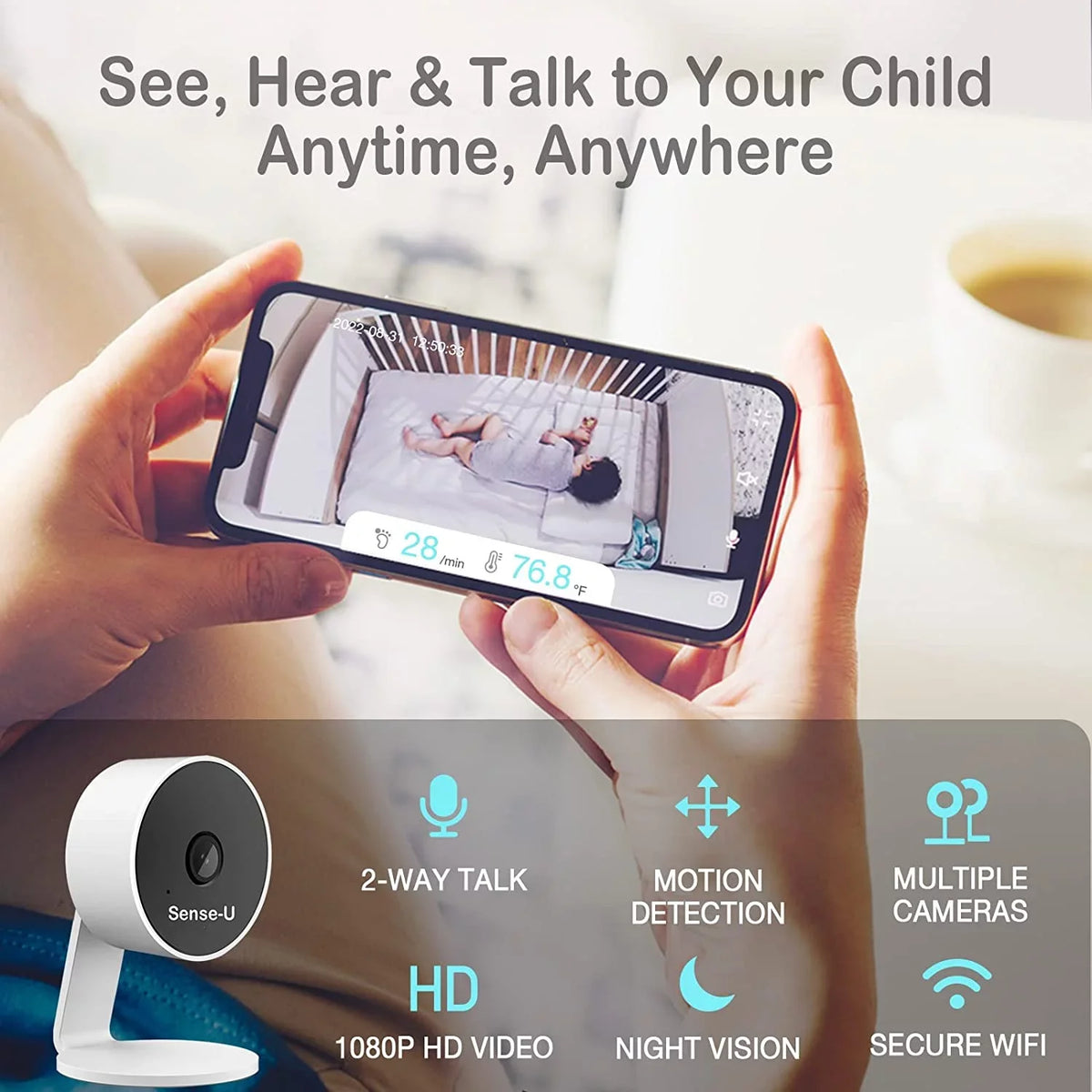 Abdominal with Notifies Temperatures, 3+Camera, Monitor Long Movement, Talk, You High/Low for 2-Way Range Smart Rollover, Sense-U Audio, Baby Monitor Video Baby Motion, Night No Vision, That Detected