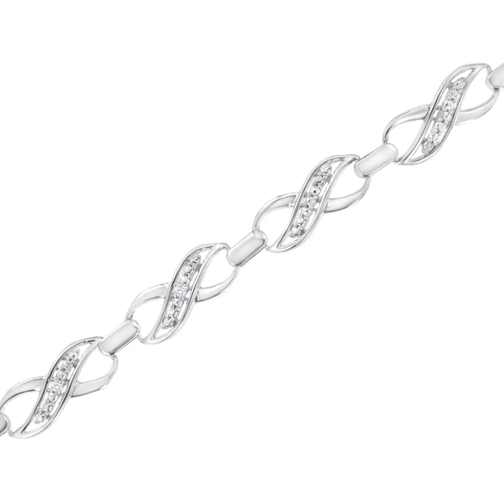 Bracelet Set Sterling Ribbon Infinity Color, I3 and Diamond Silver Clarity) Prong - 7.25" Link (I-J Accent .925