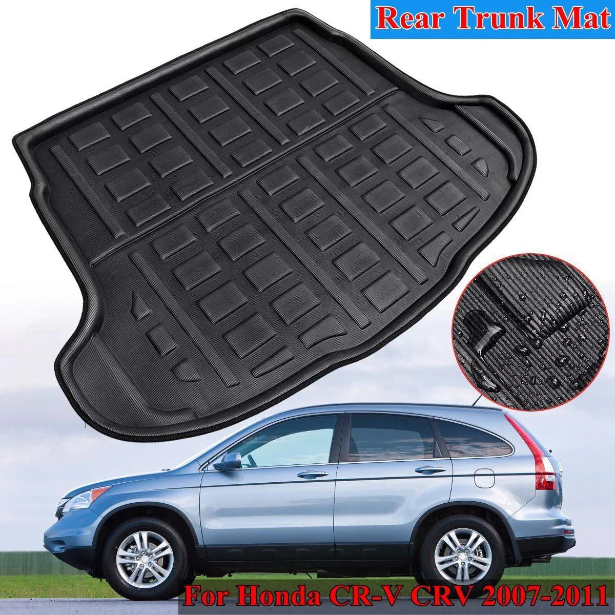 Black 1pcs Floor Waterproof Cargo Trunk CRV Weather, Boot Rear Honda Mat 2007-2011 Liner for CR-V All Tray