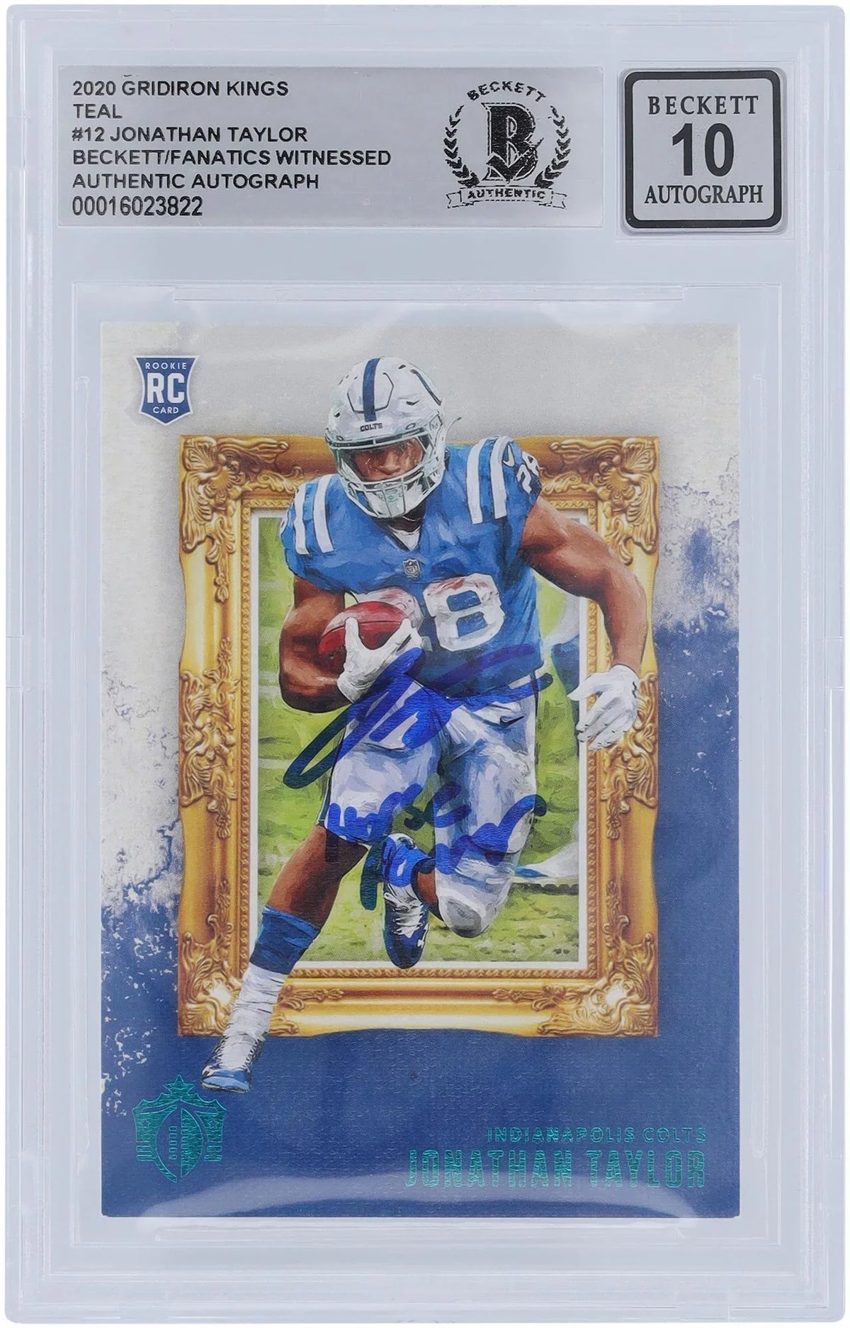 Fanatics with Rookie "Horse Jonathan Beckett Taylor Inscription Witnessed Fanatics Panini Power" #GK-12 Kings Colts Indianapolis 2020 Teal Authenticated 10 Autographed Card Gridiron Authentic -