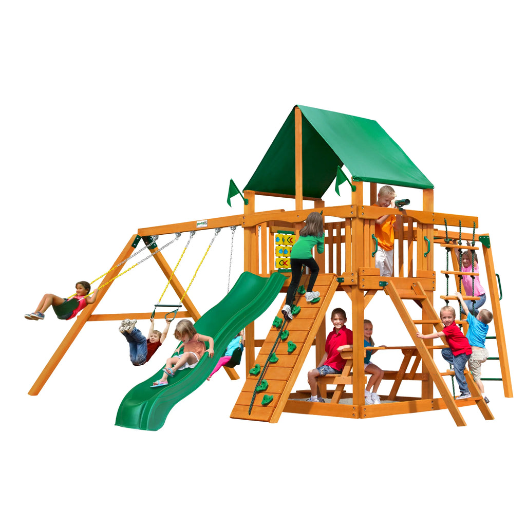 Wooden Bars, Vinyl and Playsets Set Wall Green Navigator Swing Monkey with Rock Climbing Gorilla Canopy,