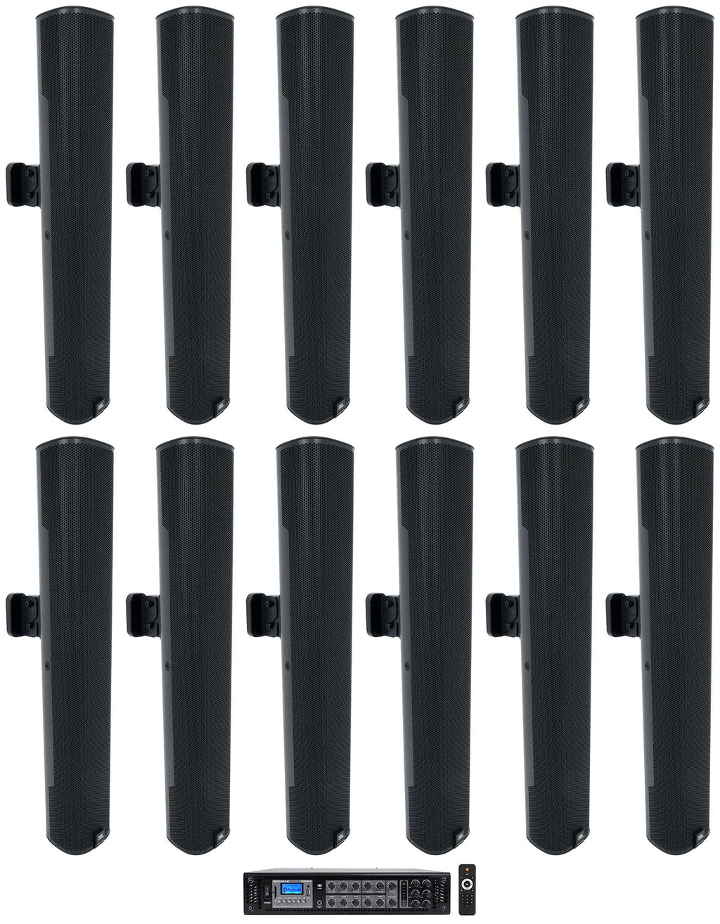 Mount Black JBL (12) Wall COL600-BK Speakers+Amp Commercial Column 70V Array 24"