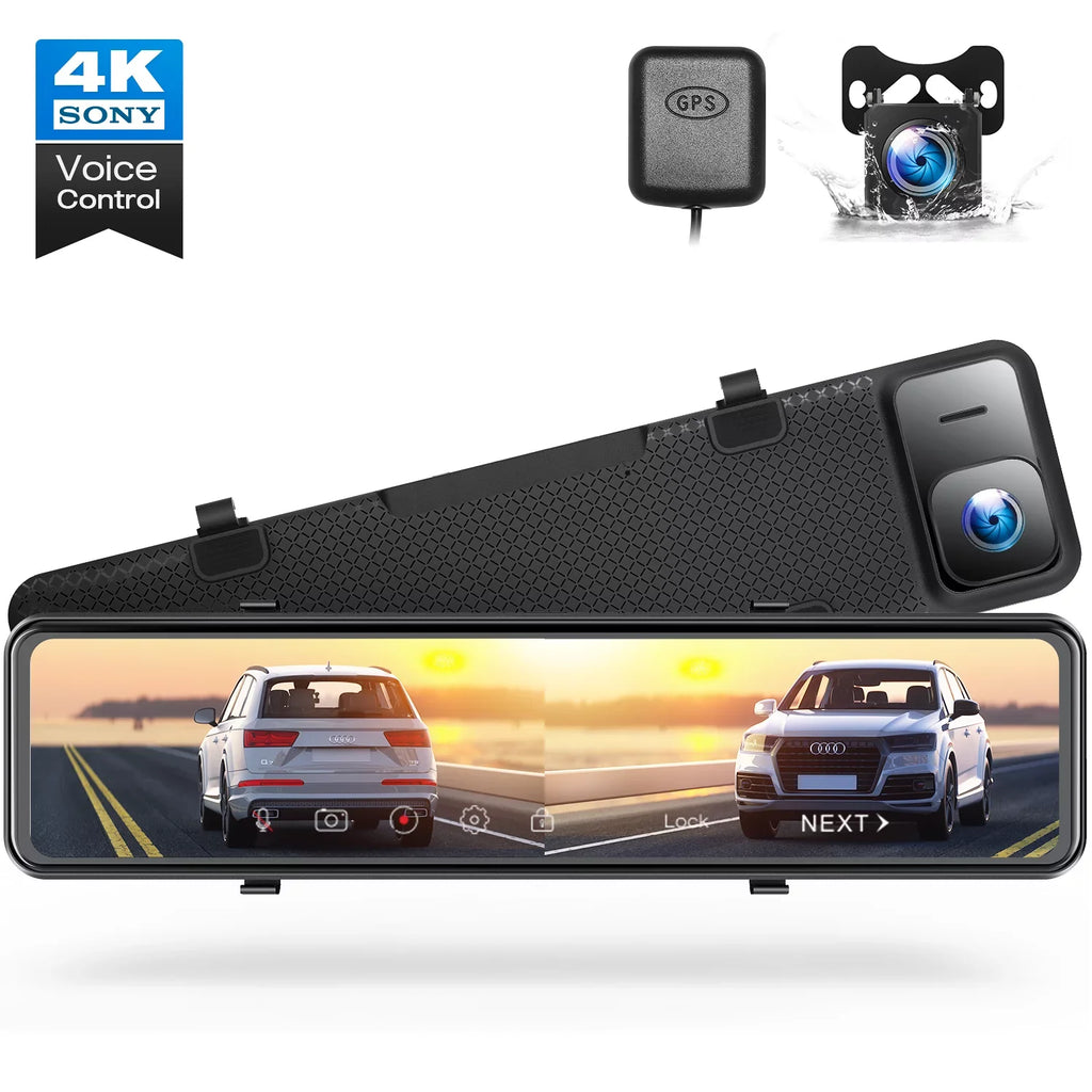 Touch Cam, GPS Rear Parking Dash View 12" Monitoring, Mirror Rear and Screen Front Camera, Assist, TOGUARD 4K+1080P Parking