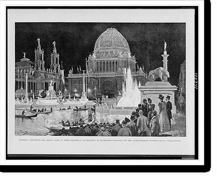 fountain x Historic 17-7/8" electrical court 21-7/8" at the Framed Charles Graham., illumination administration the building.drawn Exposition. grand night. and by of Print, Columbian MacMonnies's