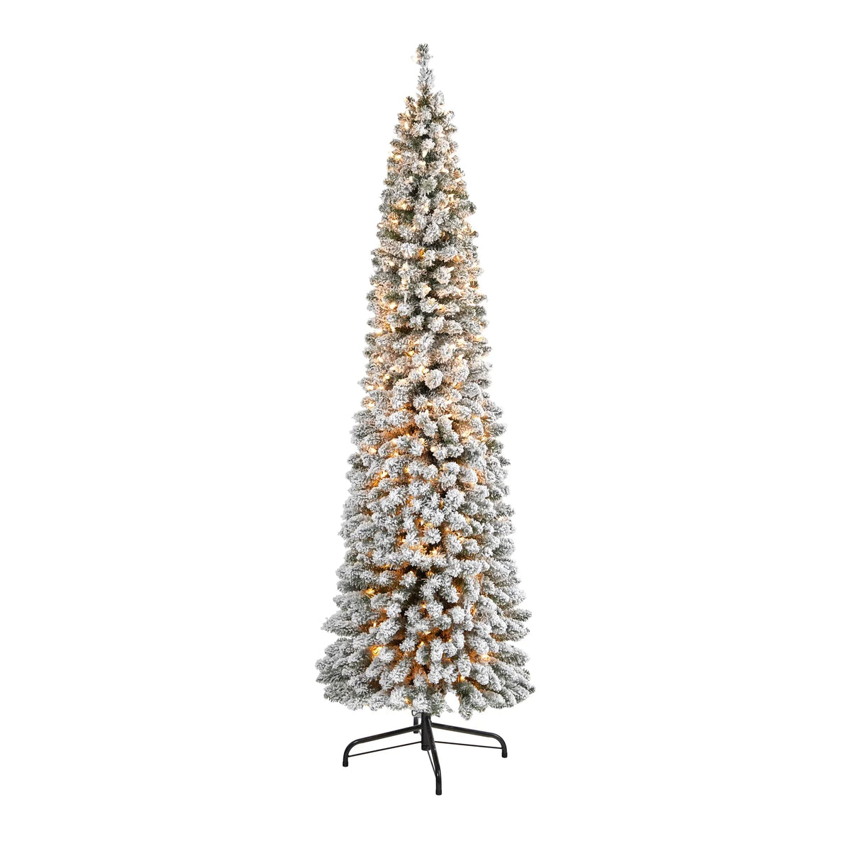 Artificial Pencil White Nearly Clear Lights Natural Prelit Christmas Flocked 7' 400 Tree